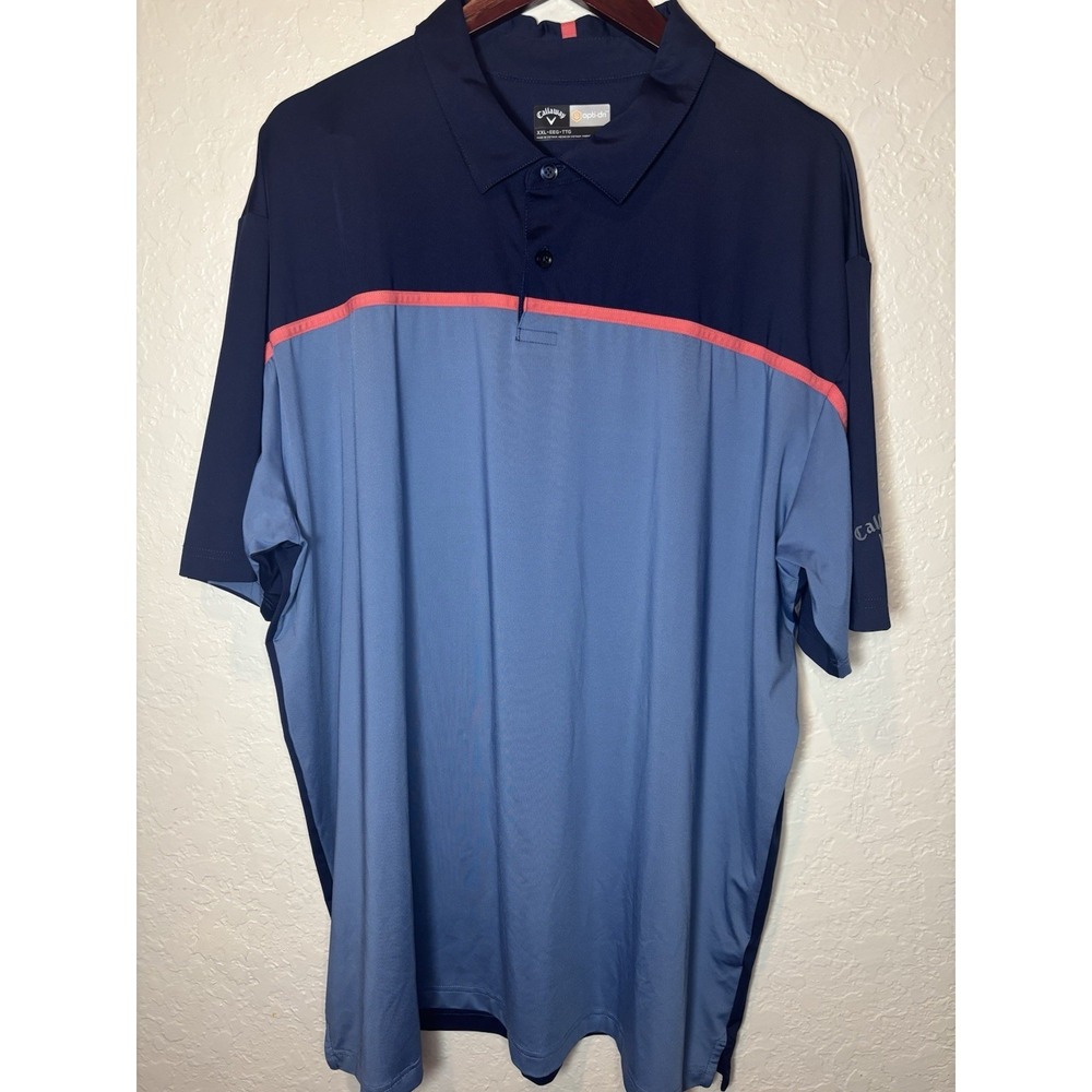 Callaway Polo Shirt Mens Golf Short Sleeve Opti Dri Navy Blue Pink Sport , XXL